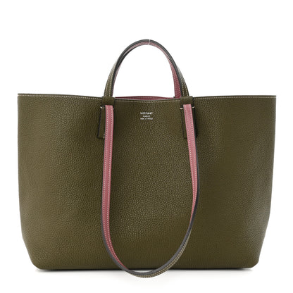 Moynat Taurillon Blush Calfskin Reversible Tote Dark Green Pink 3 of 16