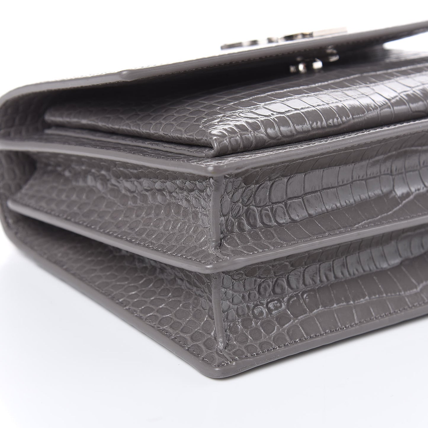 Calfskin Crocodile Embossed Medium Monogram Sunset Fog