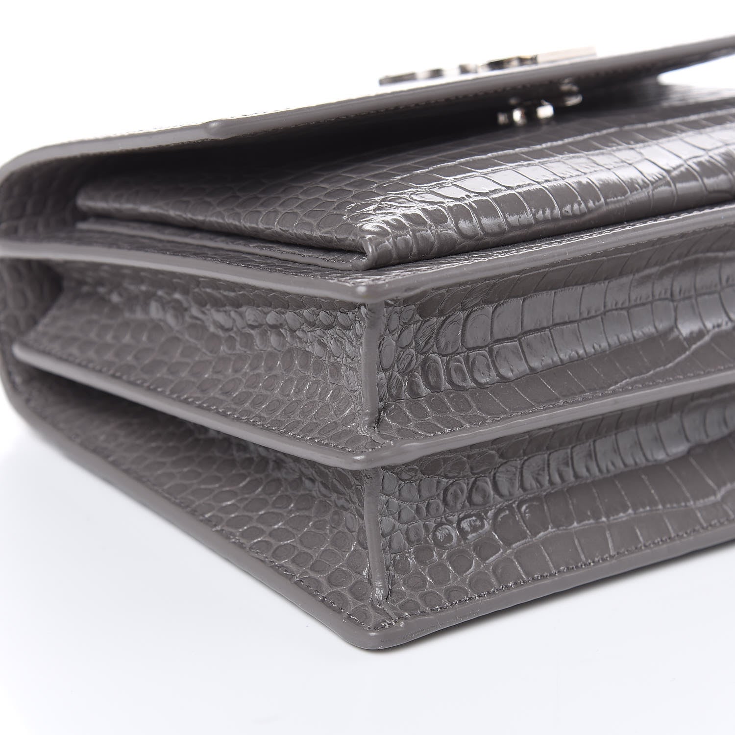 Saint Laurent Calfskin Crocodile Embossed Medium Monogram Sunset Fog 8 of 11