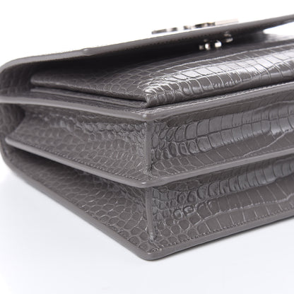Saint Laurent Calfskin Crocodile Embossed Medium Monogram Sunset Fog 8 of 11