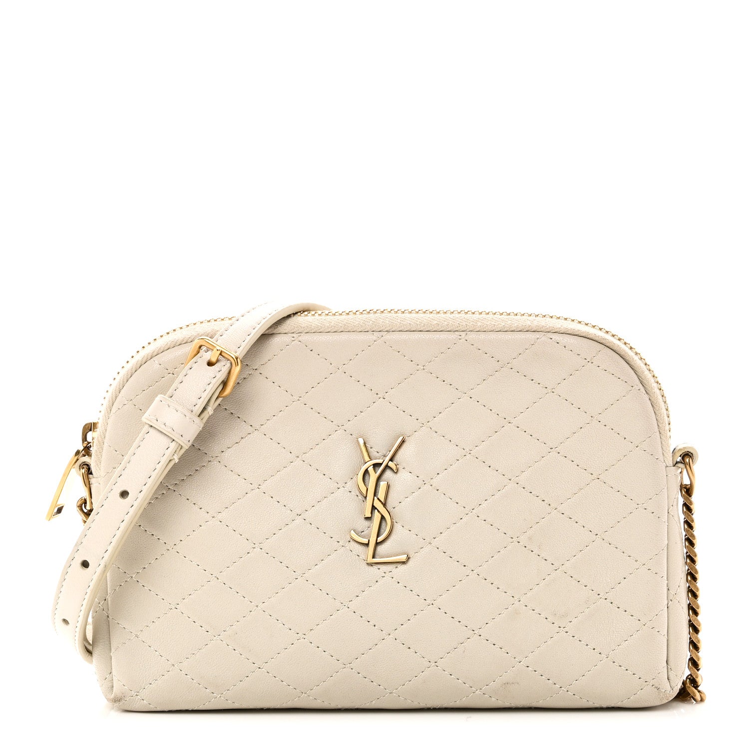 Saint Laurent Lambskin Quilted Gaby Zipped Pouch Crema Soft 1 of 10