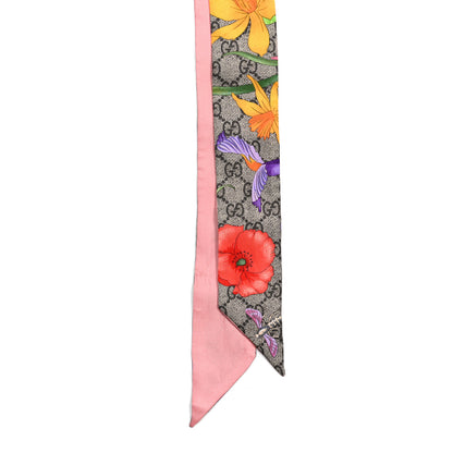 Gucci Silk Twill GG Monogram Special Flory Neck Bow Scarf Beige Pink 2 of 5