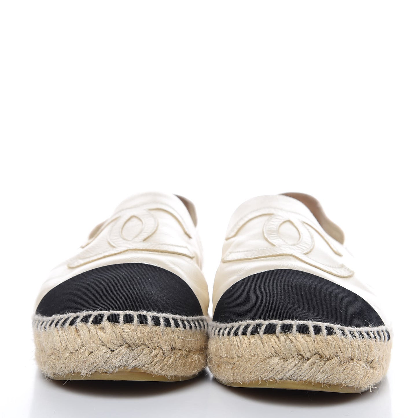 Metallic Calfskin Grosgrain CC Espadrilles 42 Ivory Black