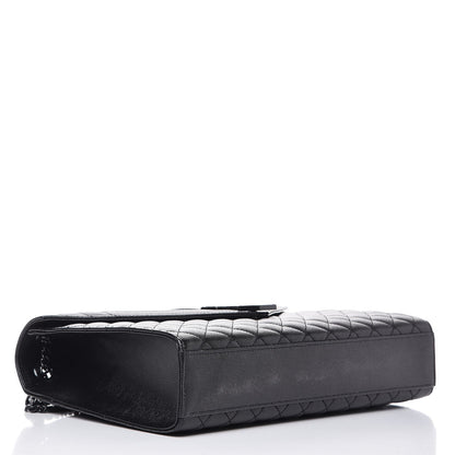 Saint Laurent Grain De Poudre Textured Mixed Matelasse Large Triquilt Monogram Monochrome Satchel Black 4 of 8
