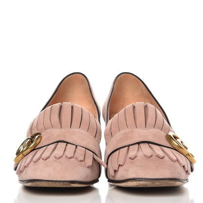 Gucci Suede GG Marmont Fringe Loafer Pumps 36 Blush 2 of 11