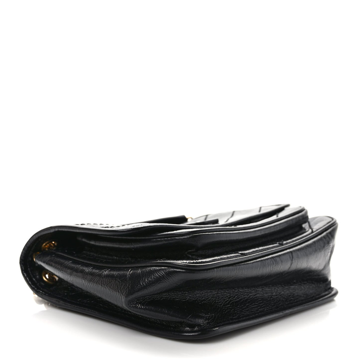 Crinkled Calfskin Matelasse Monogram Baby Niki Chain Satchel Black