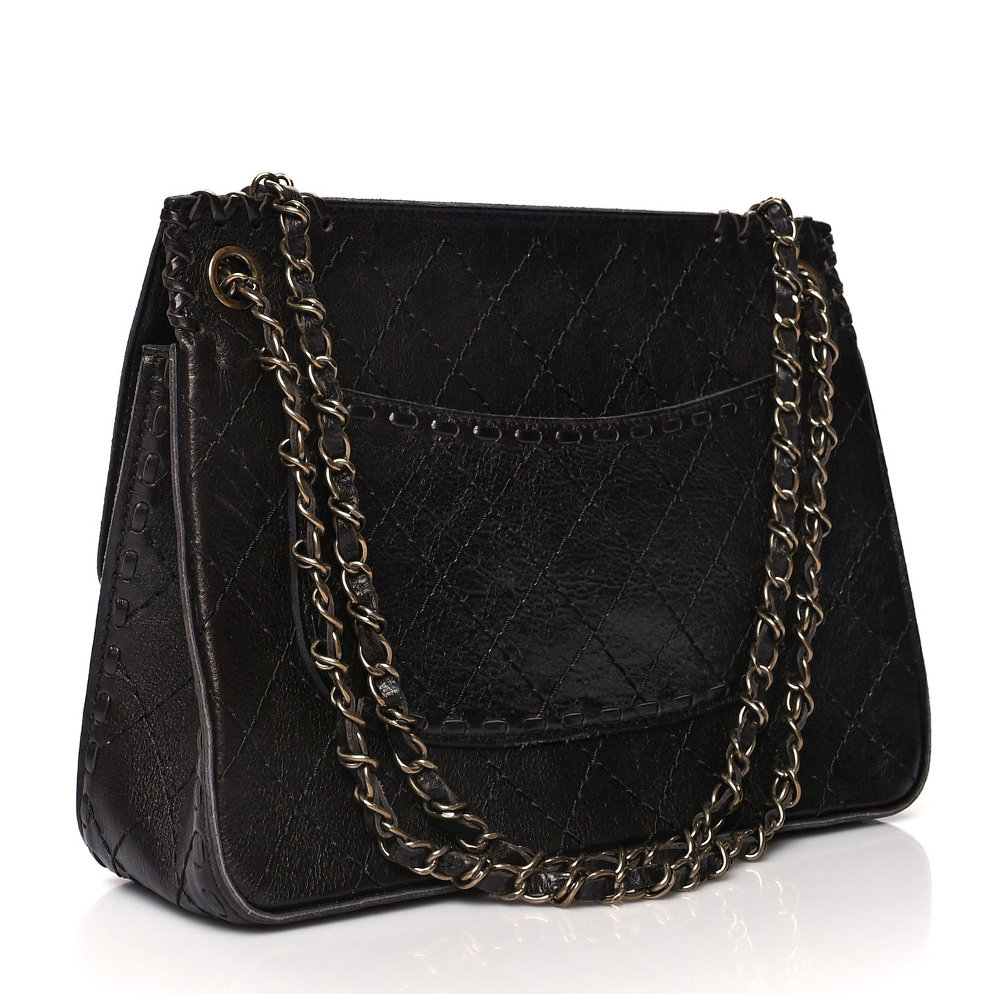 Calfskin Stitched Large Vintage Flap Dark Brown