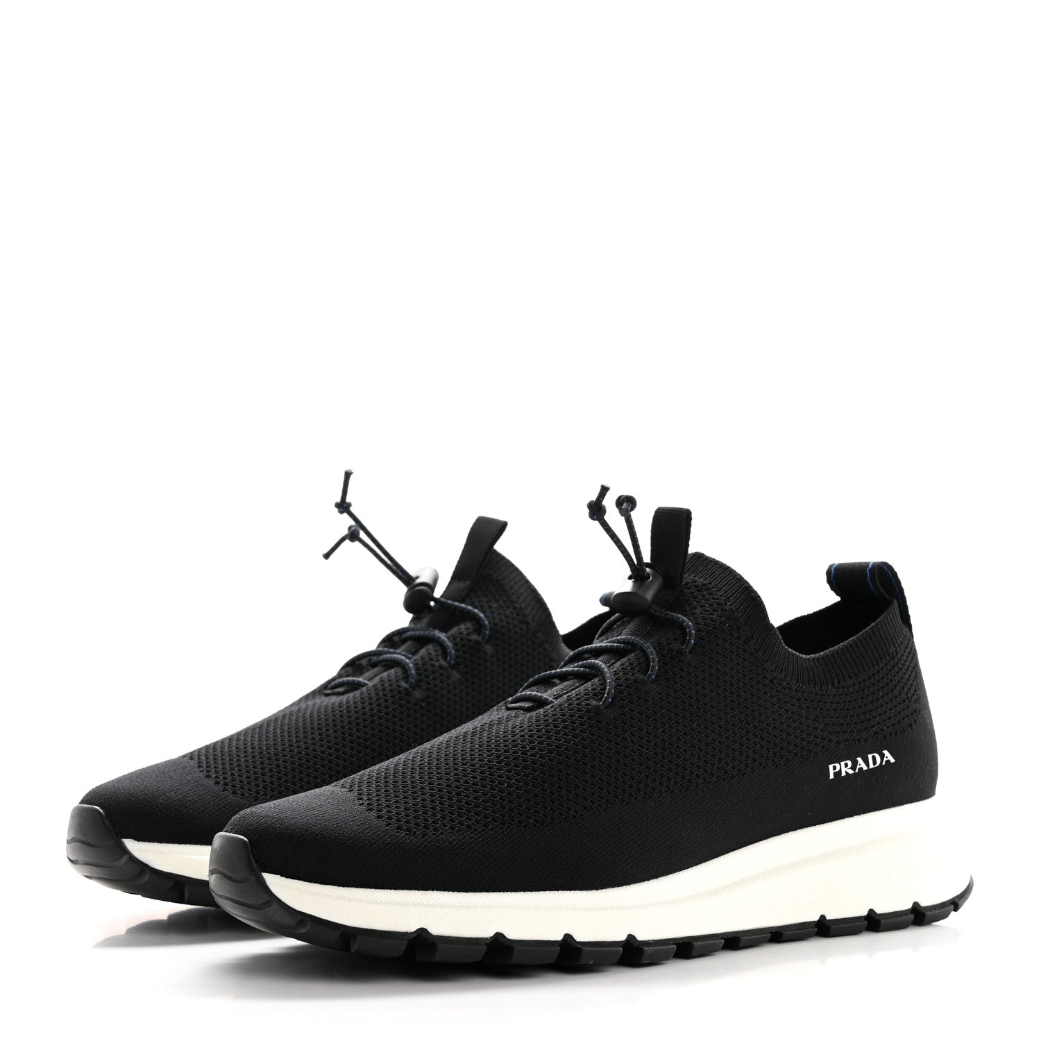 Prada Rubber Knit Fabric Mens Calzature Uomo Sneakers 8 Black Bluette 4 of 10