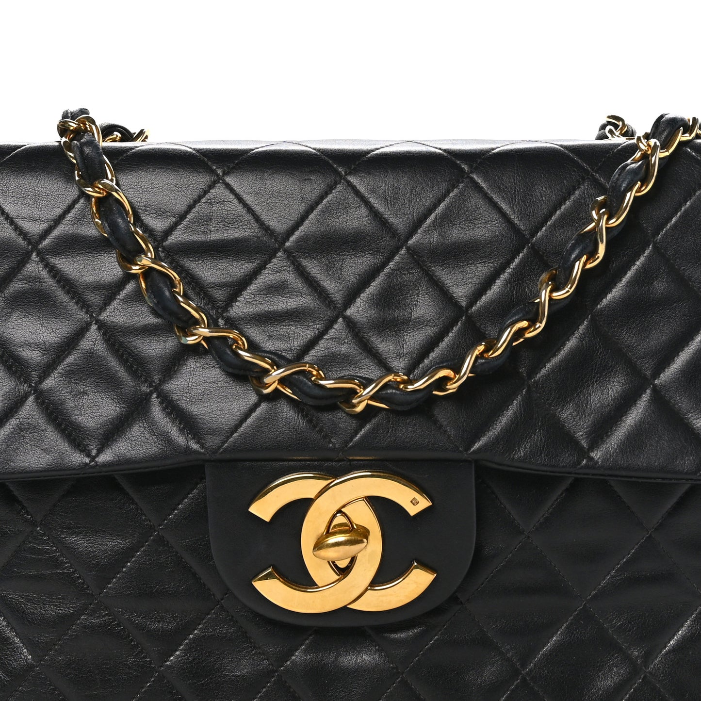 Lambskin Quilted XL Jumbo Single Flap Black