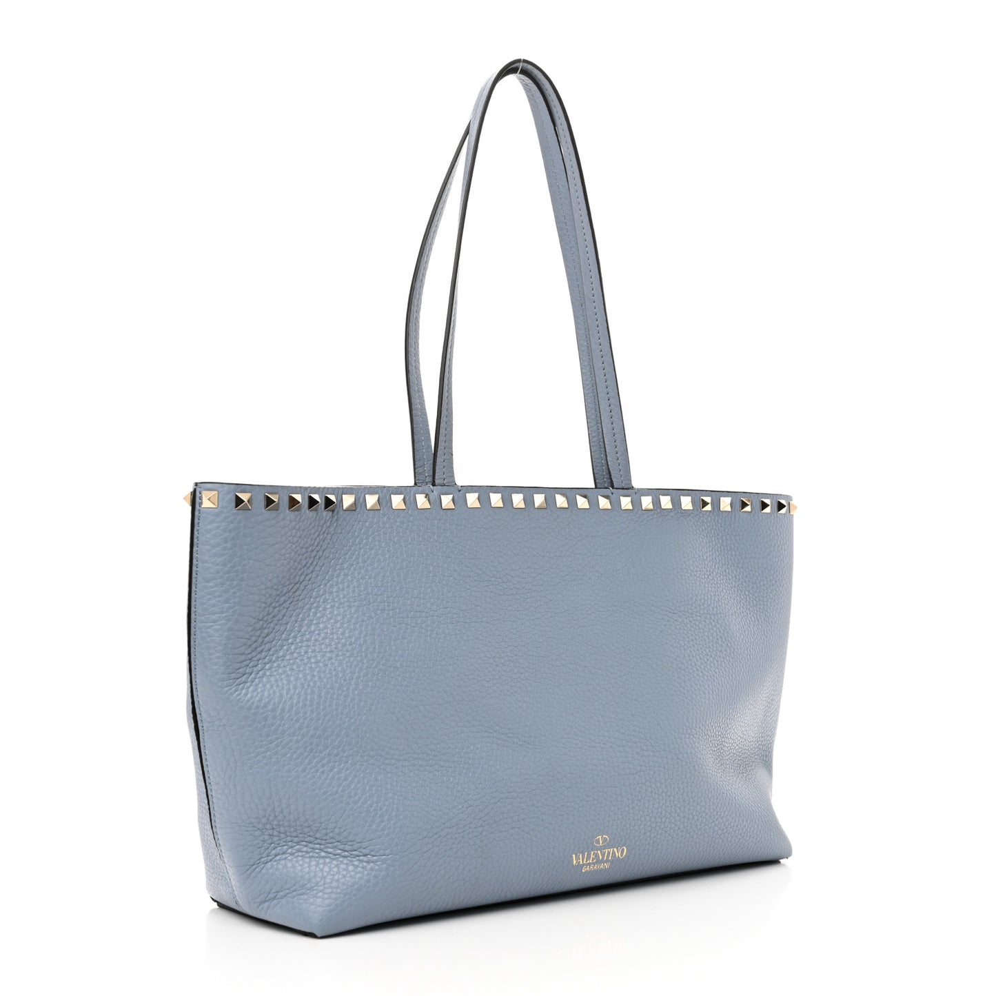 Grained Calfskin Small Rockstud Shoulder Tote Niagara