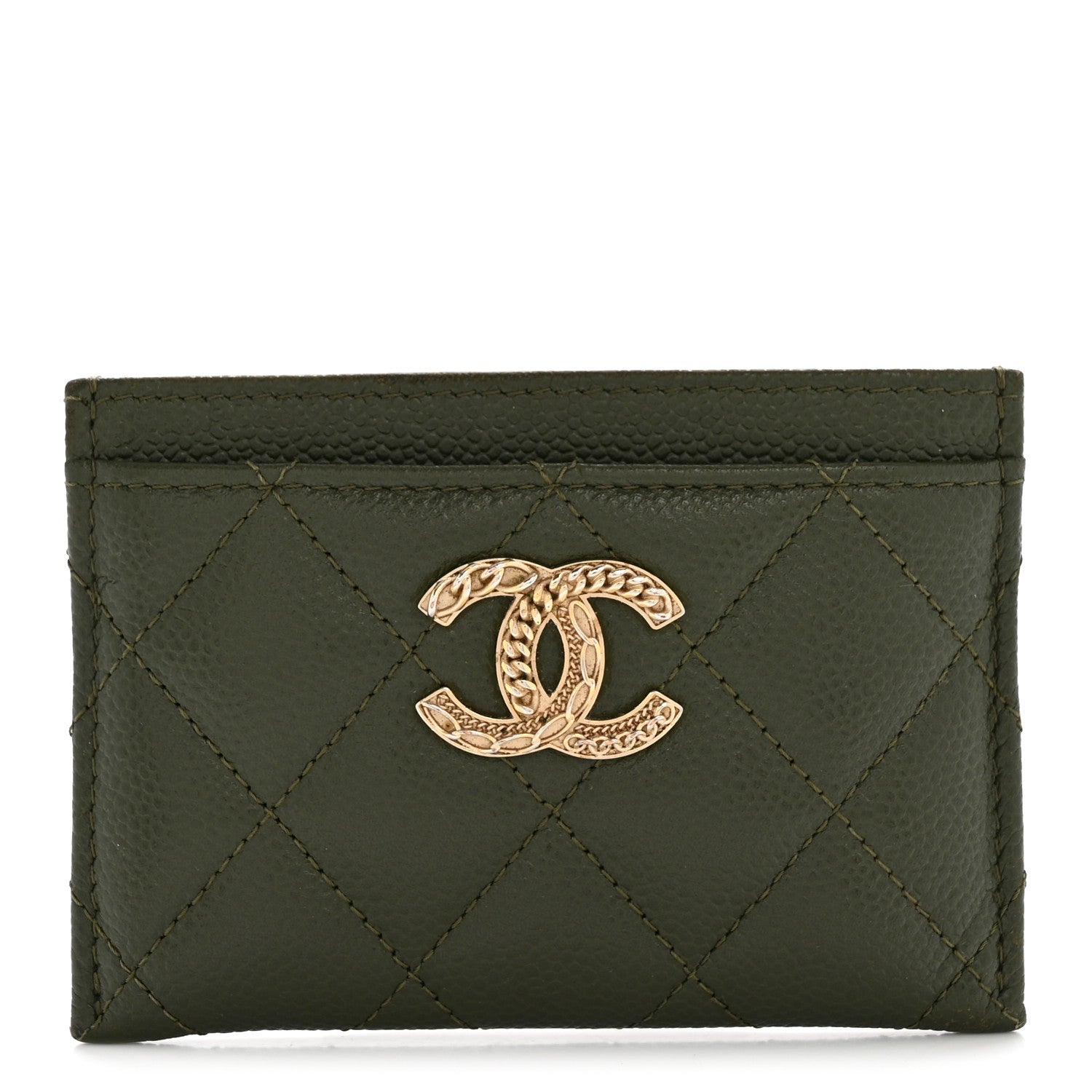 Chanel Caviar Quilted Multi Chain Card Holder Khaki 1 of 11