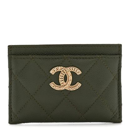 Chanel Caviar Quilted Multi Chain Card Holder Khaki 1 of 11