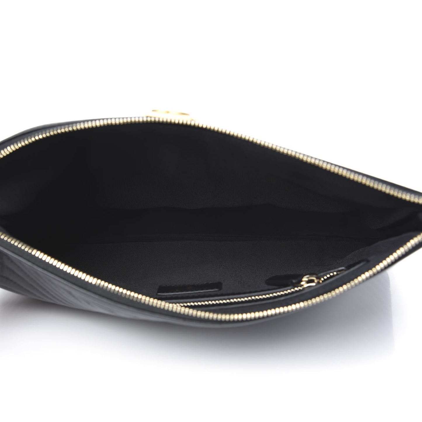 Calfskin Chevron Boy Zip Pouch Black