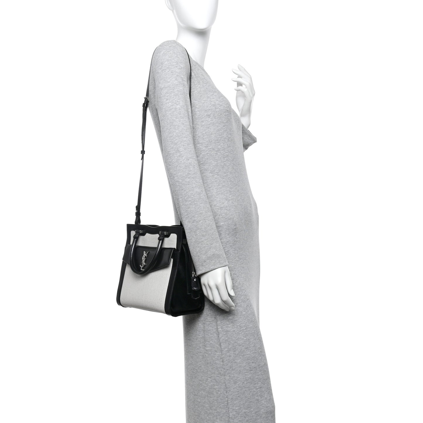 Canvas Calfskin Small Uptown Tote Black