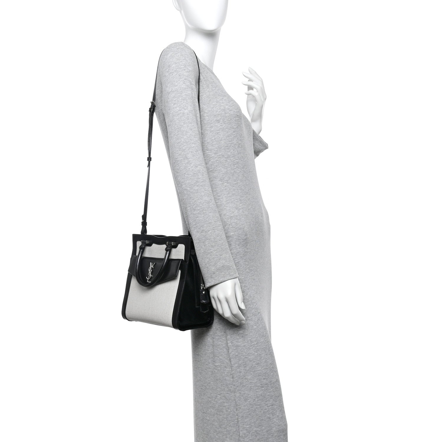 Saint Laurent Canvas Calfskin Small Uptown Tote Black 2 of 11