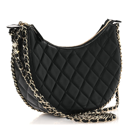 Chanel Lambskin Quilted Small Hobo Bag Black 3 of 10