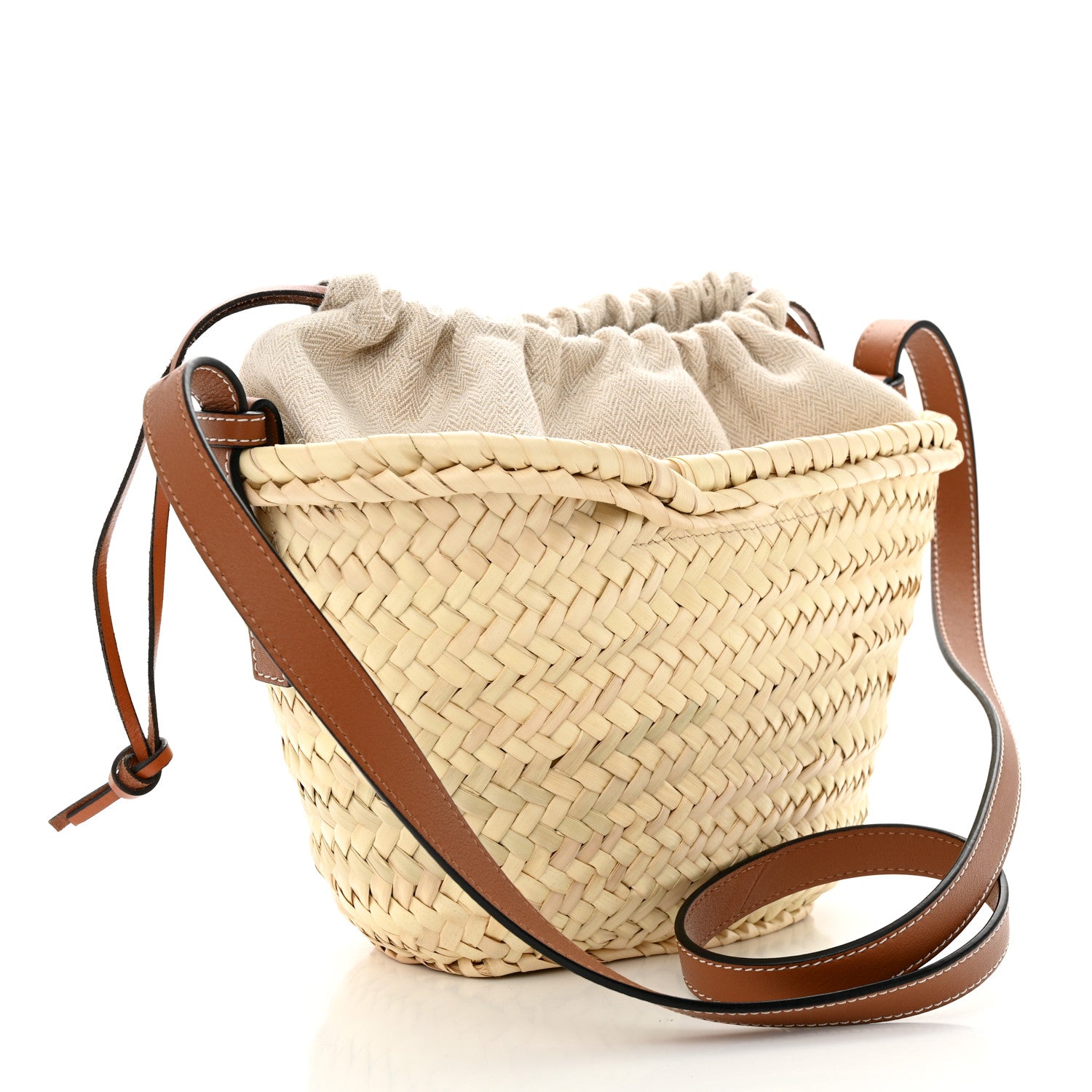 Loewe Leaf Palm Calfskin Mini Drawstring Bucket Bag Natural Tan 3 of 9