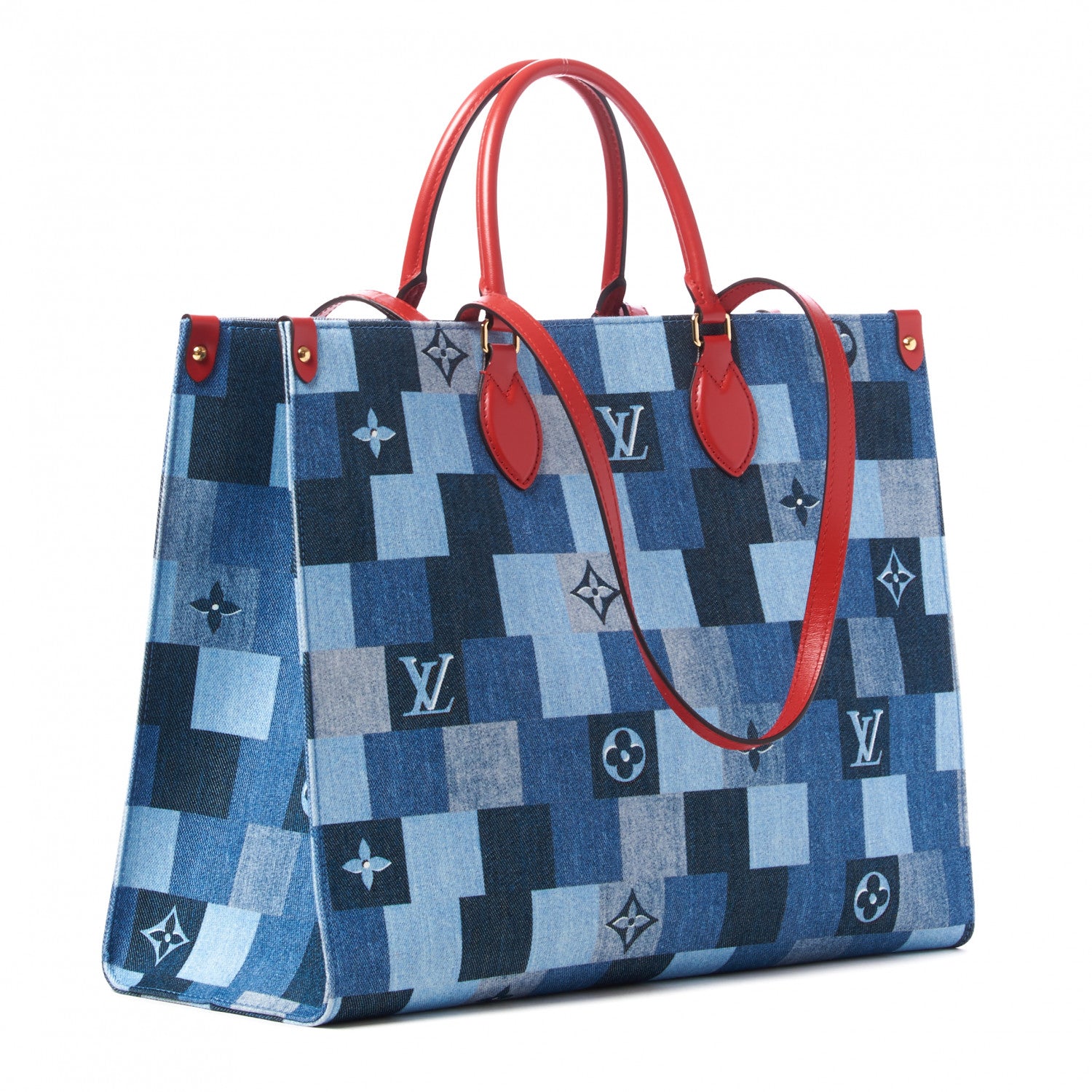 Louis Vuitton Denim Damier Monogram Onthego Blue Rouge 2 of 9