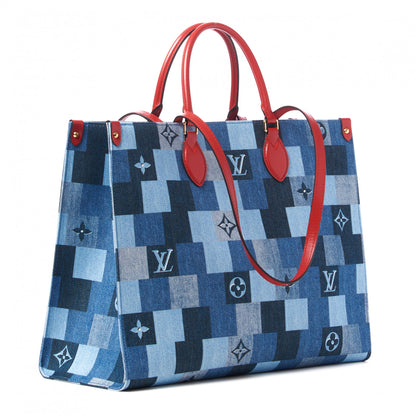 Louis Vuitton Denim Damier Monogram Onthego Blue Rouge 2 of 9