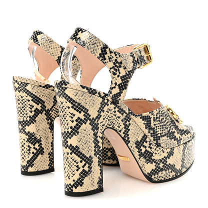 Gucci Calfskin Snakeskin Print Horsebit 40/135mm Platform Sandals 40.5 Beige Avana 5 of 10