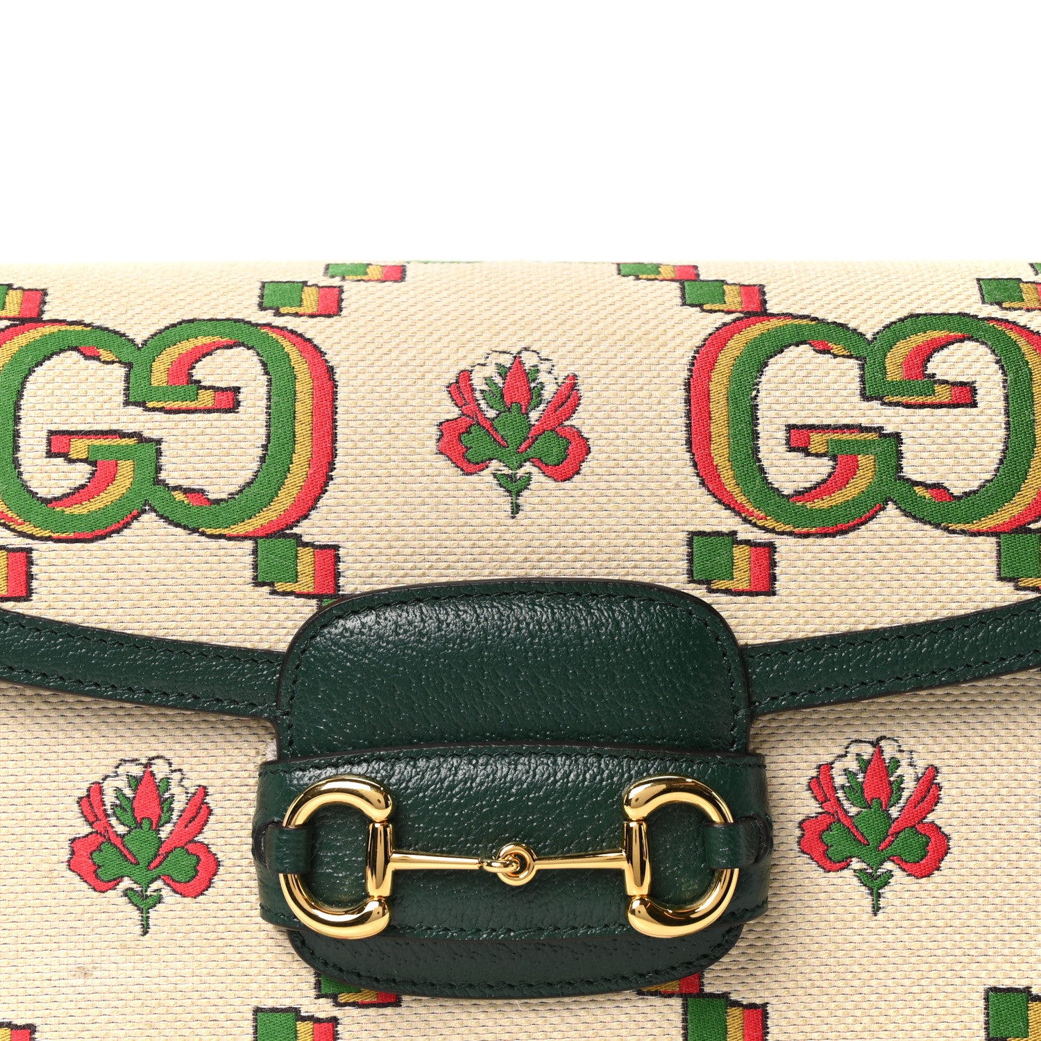 Gucci Monogram Jumbo GG 100th Anniversary Horsebit 1955 Shoulder Bag Green Multicolor 7 of 9