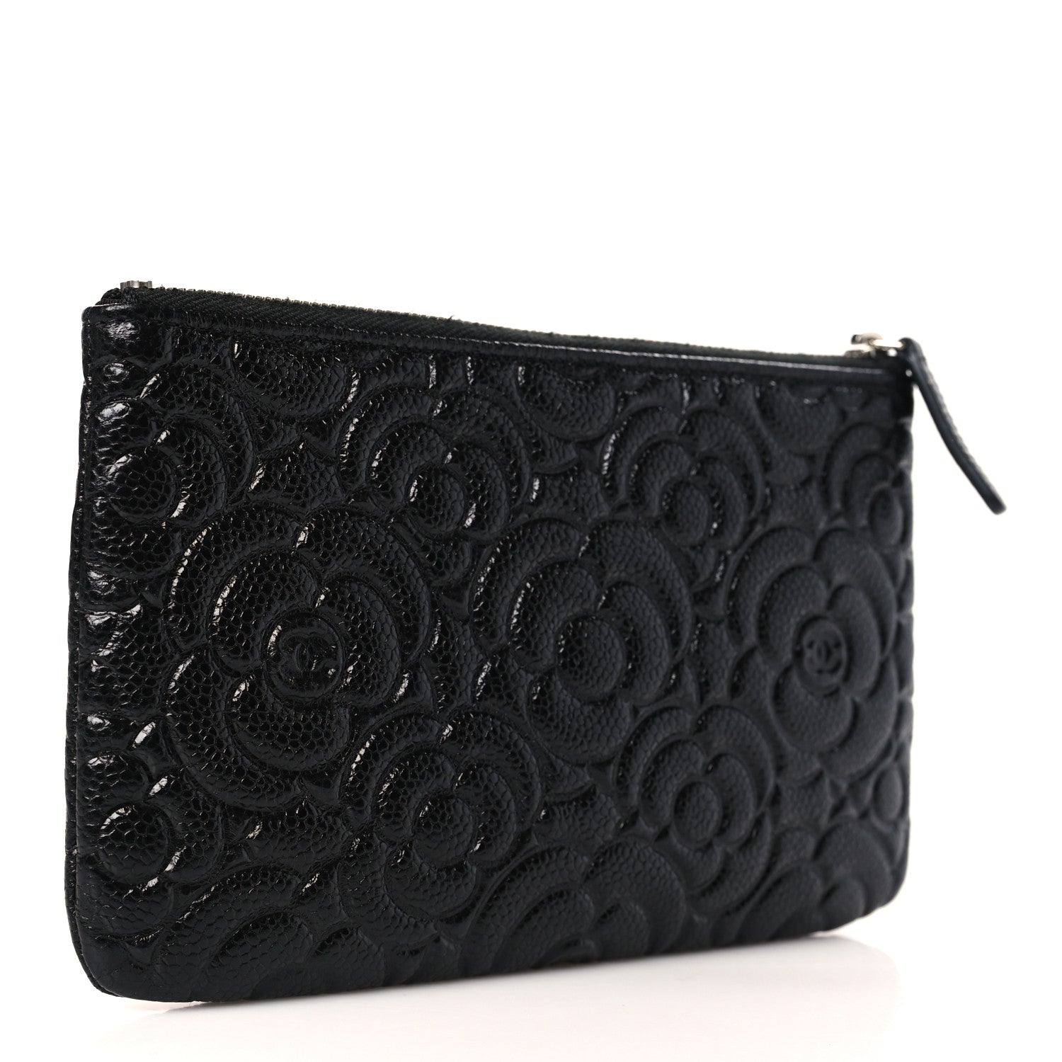 Chanel Caviar Camellia Embossed Cosmetic Pouch Black 3 of 7