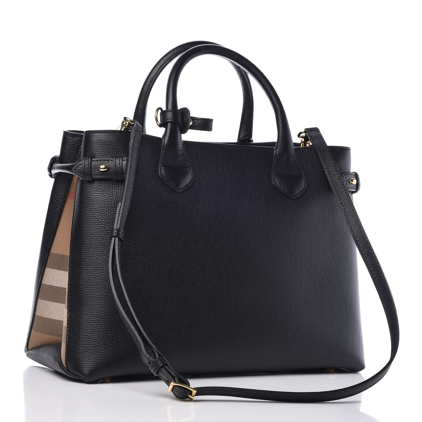 Grainy Calfskin House Check Medium Banner Tote Black