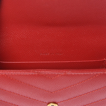 Saint Laurent Grain De Poudre Matelasse Chevron Small Monogram Envelope Wallet New Red 7 of 8