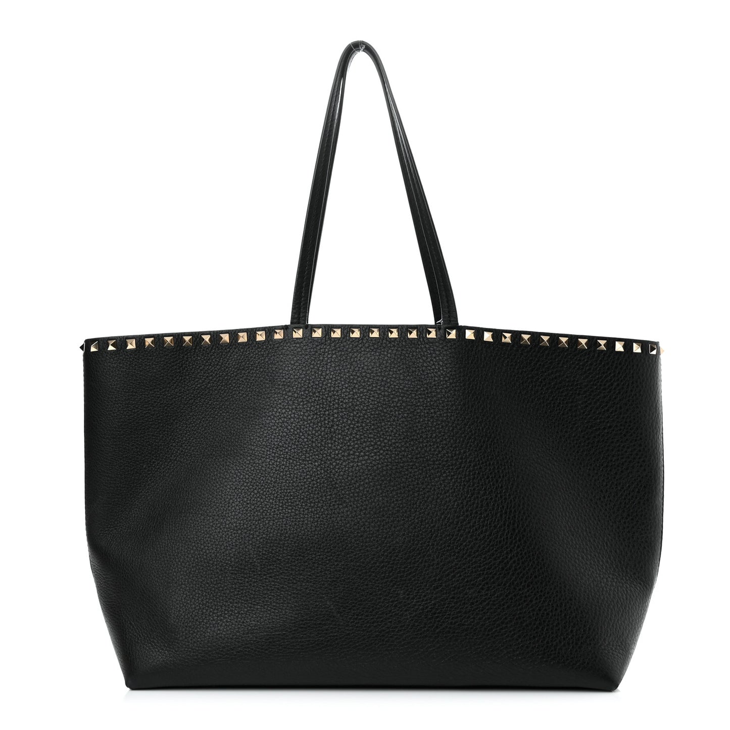 Grained Calfskin Rockstud Shoulder Tote Black