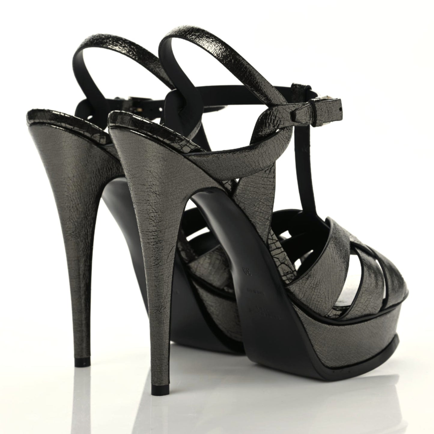 Metallic Supercrack Calfskin Tribute 105 Platform Sandals 39 Gunmetal