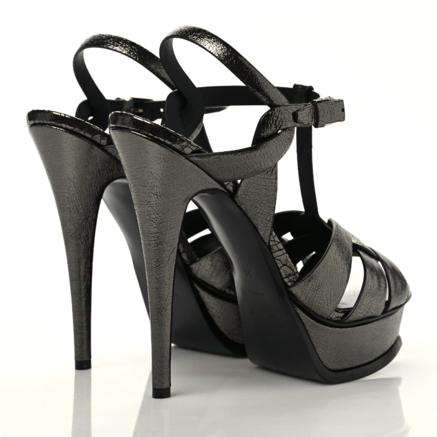 Saint Laurent Metallic Supercrack Calfskin Tribute 105 Platform Sandals 39 Gunmetal 4 of 10