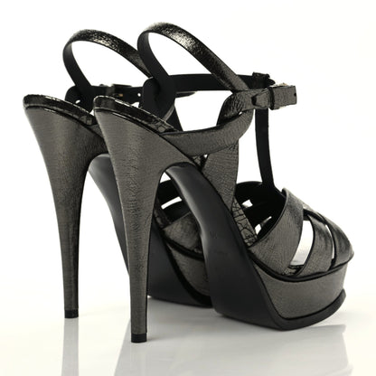 Saint Laurent Metallic Supercrack Calfskin Tribute 105 Platform Sandals 39 Gunmetal 4 of 10