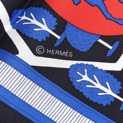 Hermes Silk Les Nouveaux Amoureux de Paris Scarf 90 Bleu Black Rouge White 3 of 4