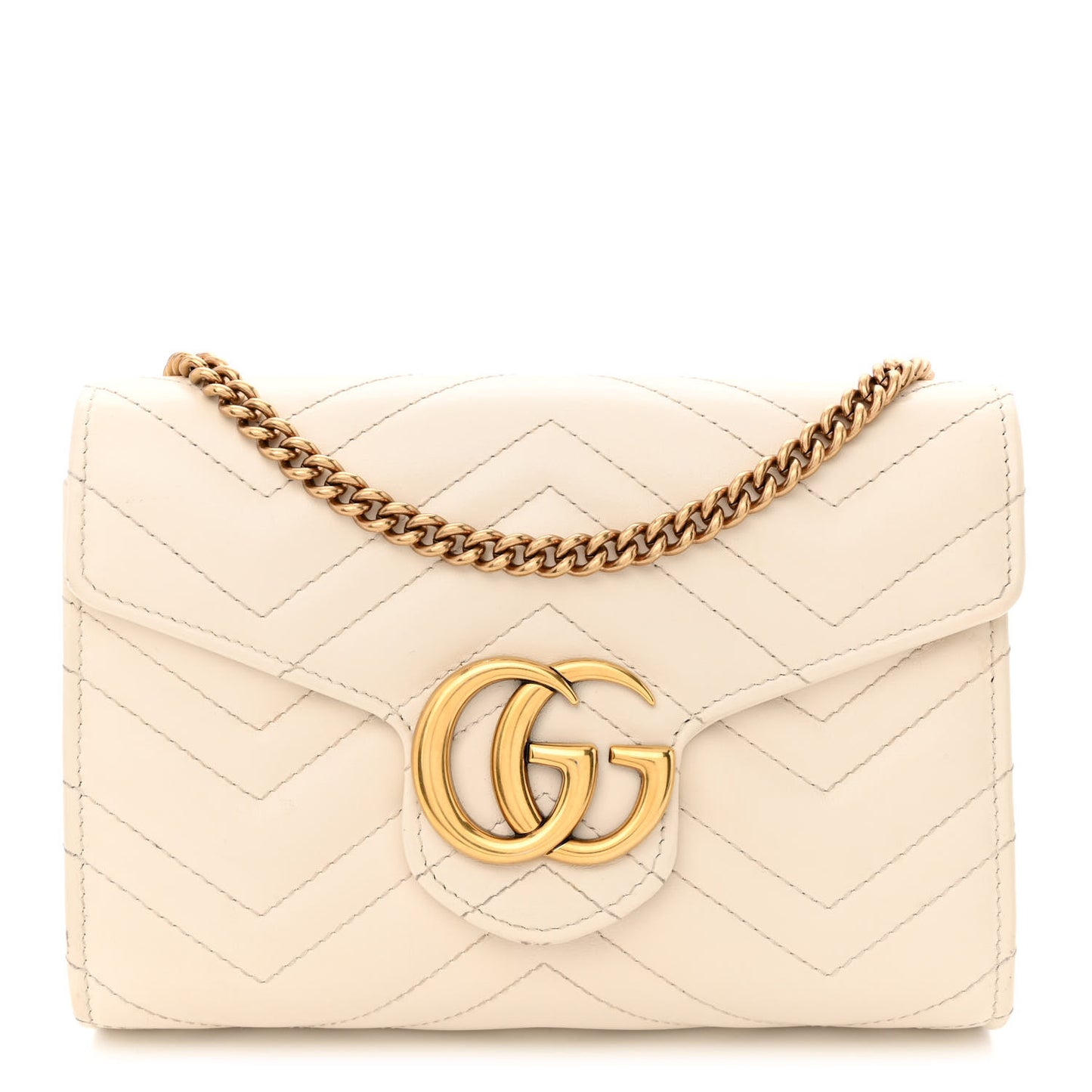 Calfskin Matelasse Mini GG Marmont Chain Wallet Mystic White