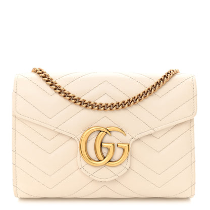 Gucci Calfskin Matelasse Mini GG Marmont Chain Wallet Mystic White 1 of 11