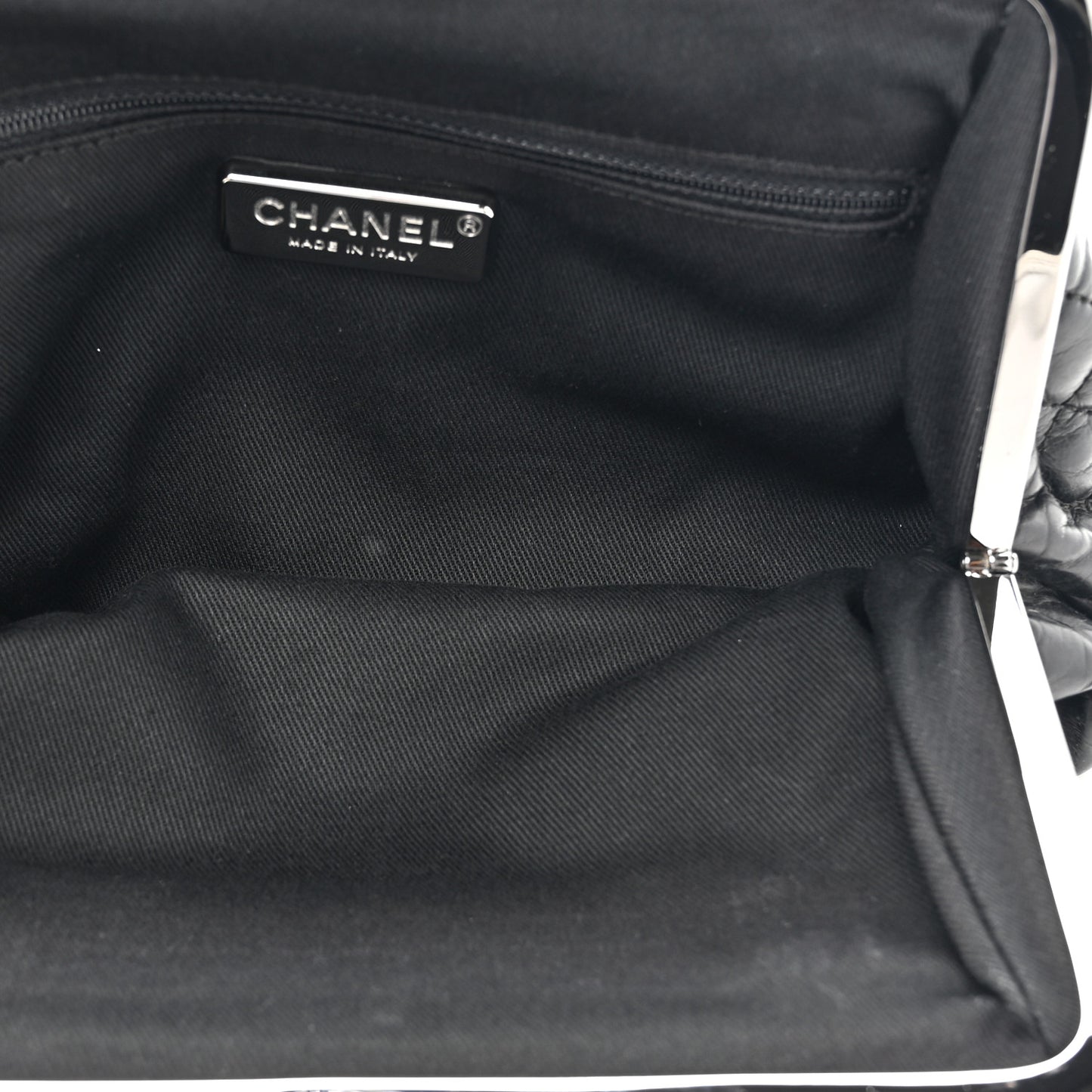 Pony Hair Lambskin Quilted Kiss Lock Frame Bag Black