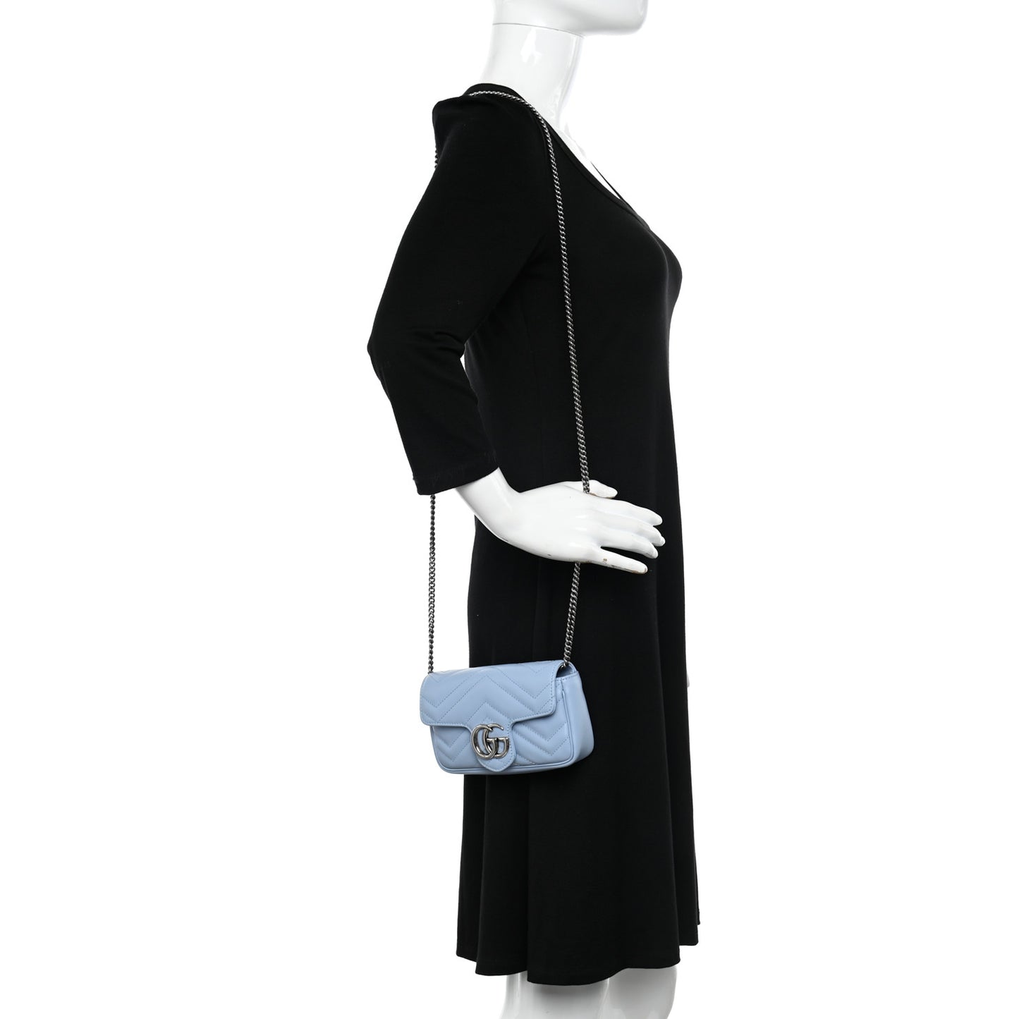 Calfskin Matelasse Super Mini GG Marmont Shoulder Bag Porcelain Light Blue