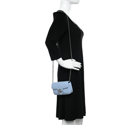 Gucci Calfskin Matelasse Super Mini GG Marmont Shoulder Bag Porcelain Light Blue 3 of 11