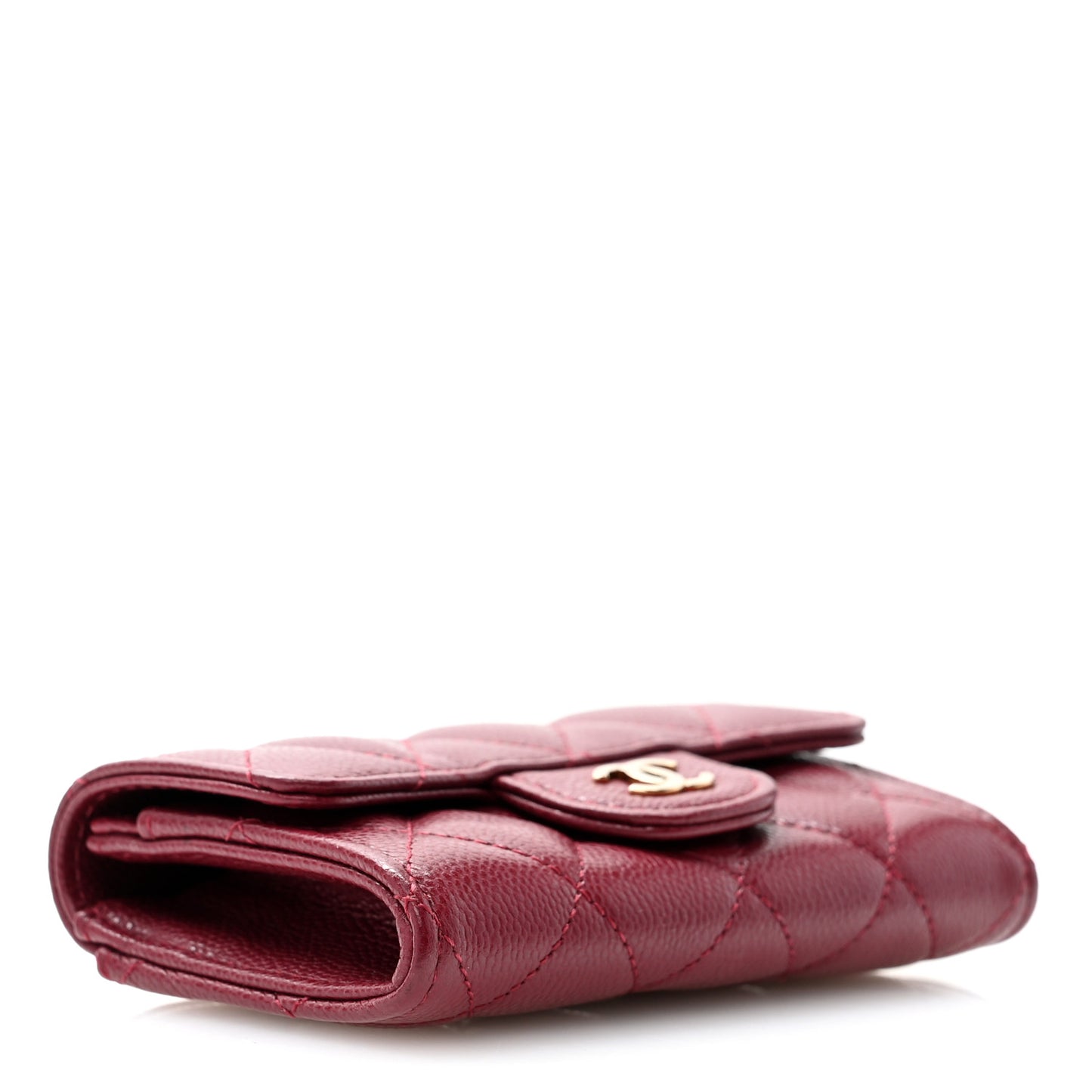 Caviar Quilted Flap Card Holder Wallet Burgundy