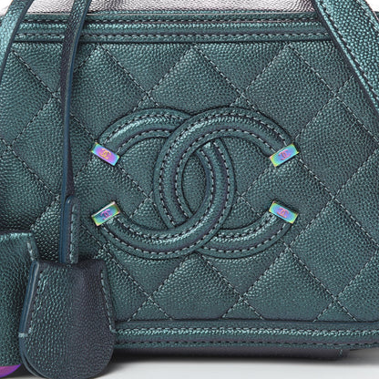 Chanel Iridescent Caviar Quilted Small CC Filigree Vanity Case Dark Turquoise 8 of 10
