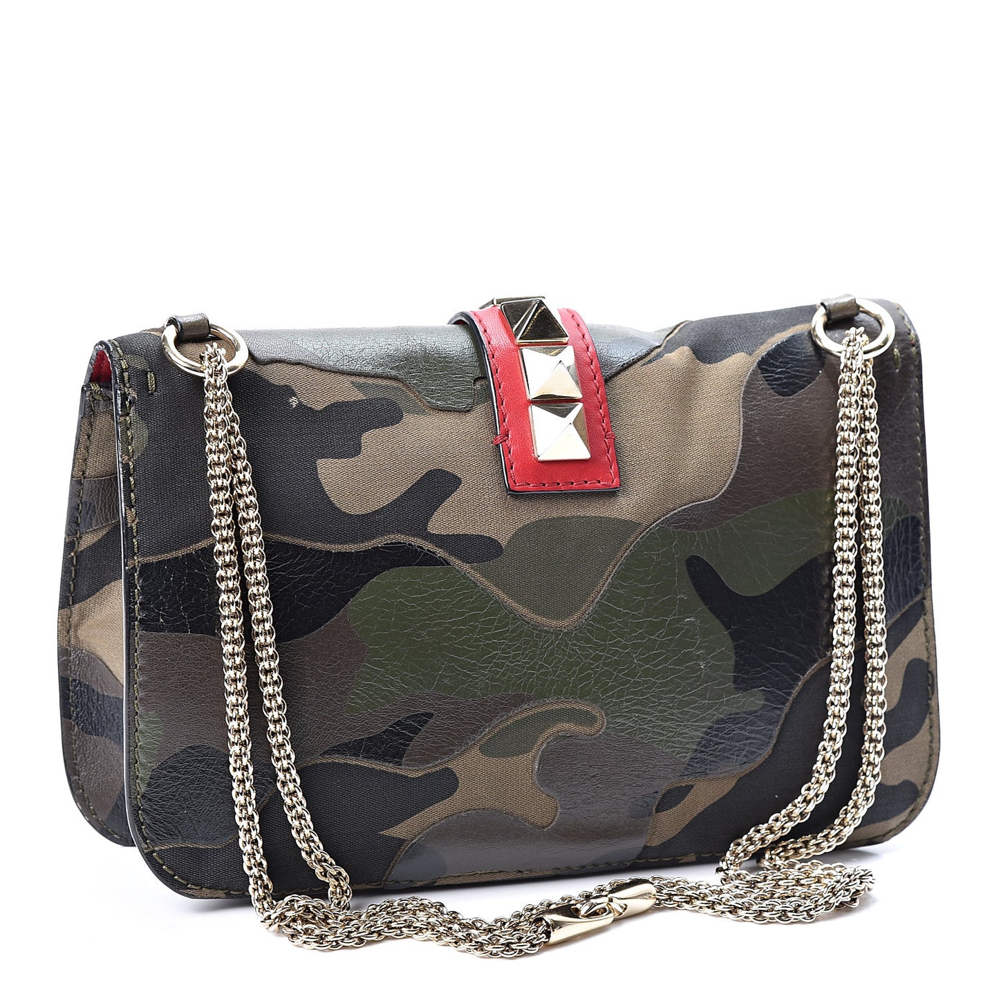 Nappa Canvas Camouflage Medium Glam Lock Rockstud Flap Verde