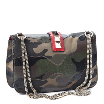 Valentino Garavani Nappa Canvas Camouflage Medium Glam Lock Rockstud Flap Verde 2 of 13