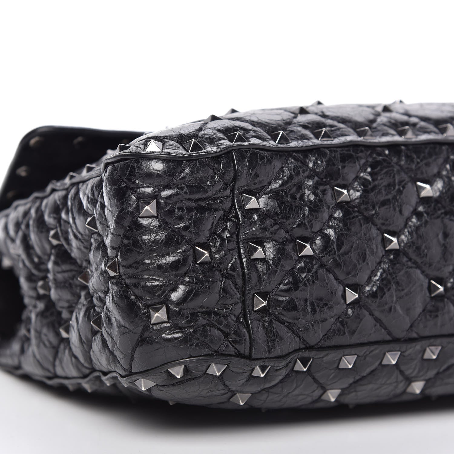 Valentino Garavani Craquele Nappa Medium Rockstud Spike Shoulder Bag Black 6 of 9