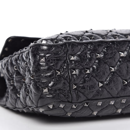 Valentino Garavani Craquele Nappa Medium Rockstud Spike Shoulder Bag Black 6 of 9