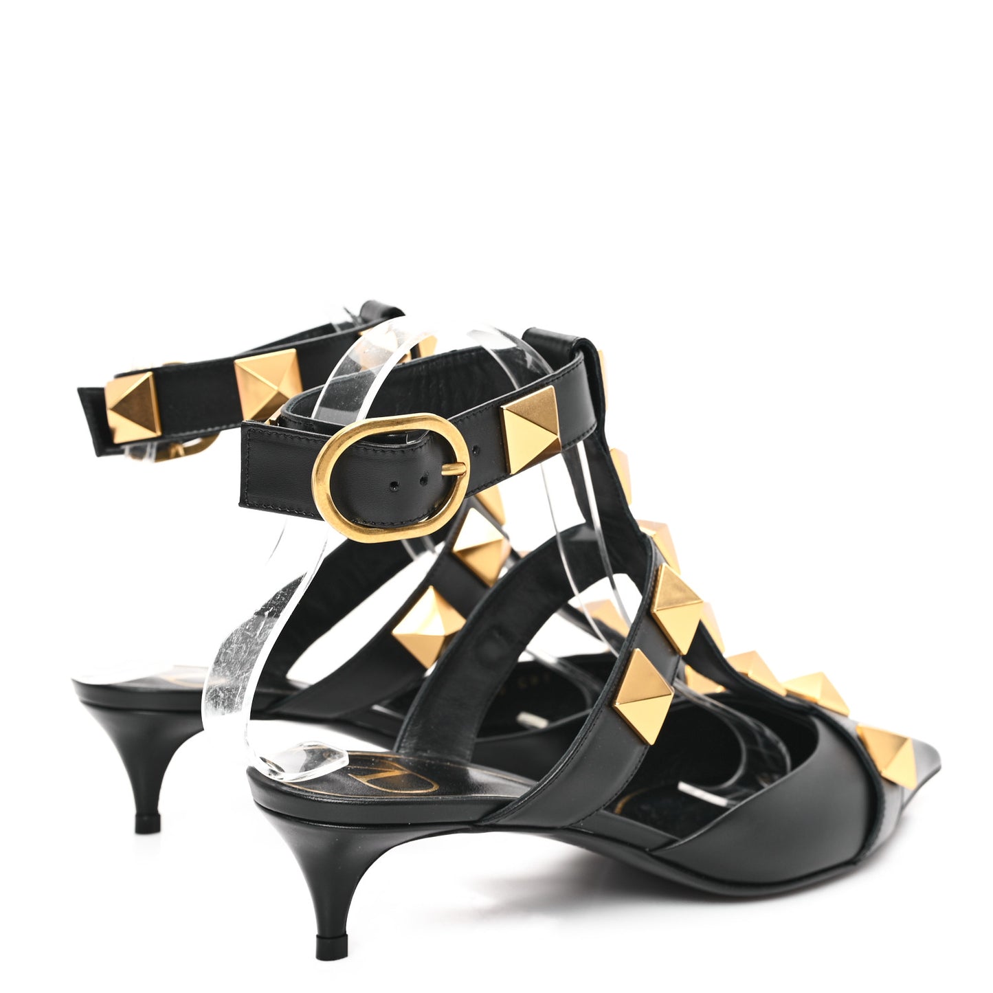 Calfskin Roman Stud Ankle Strap 40mm Pumps 36.5 Black
