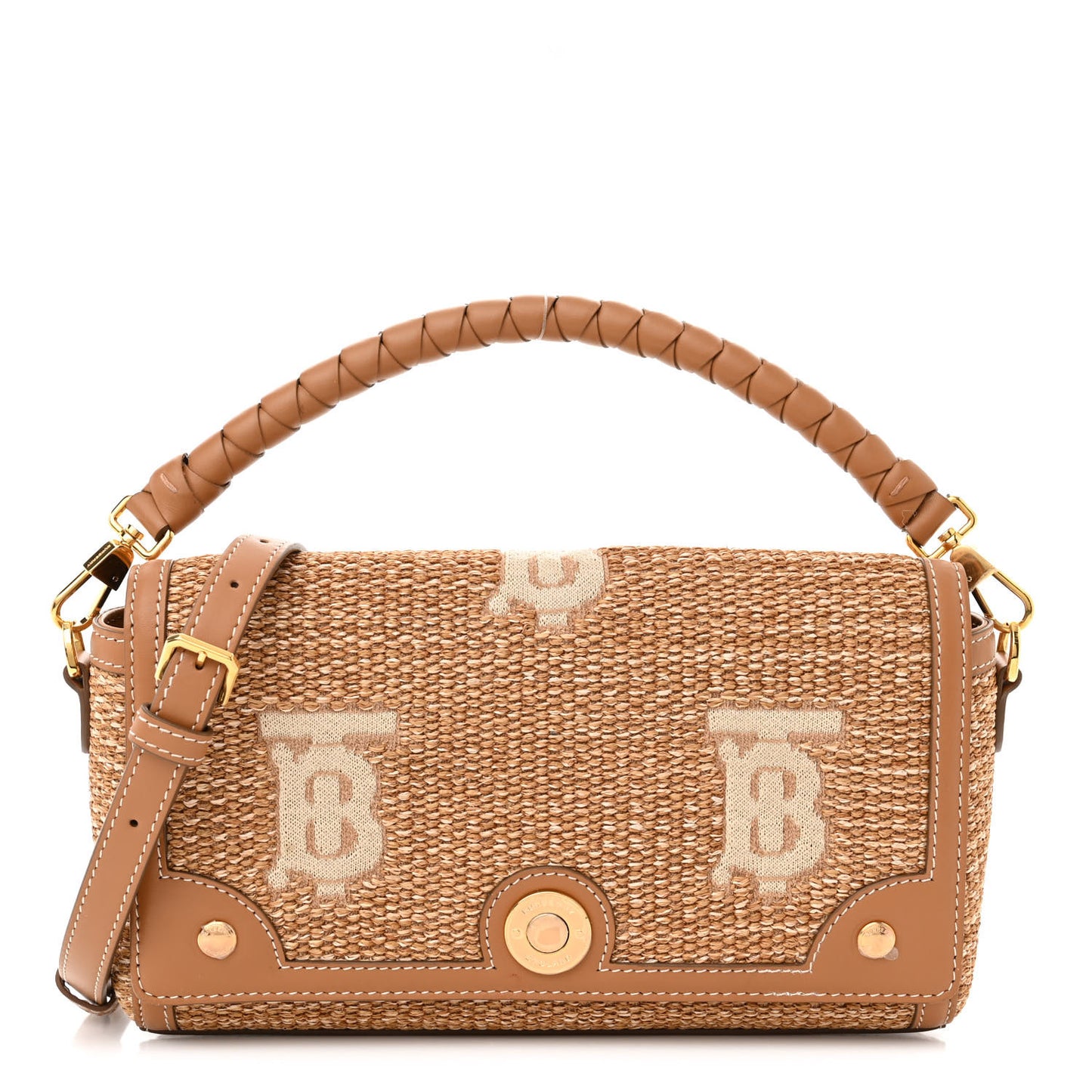 Raffia Calfskin TB Note Crossbody Bag Natural
