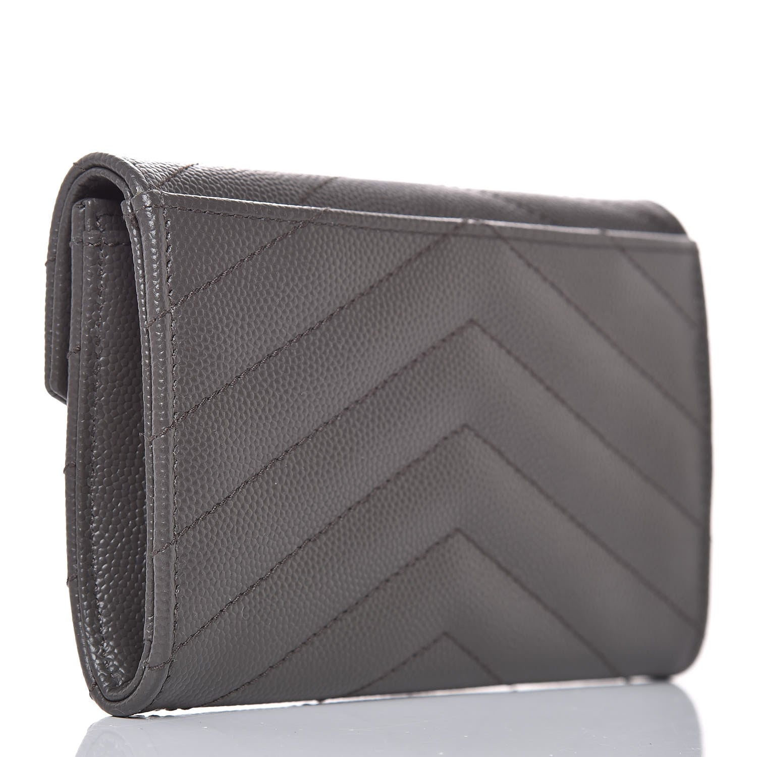Saint Laurent Grain De Poudre Matelasse Chevron Small Monogram Envelope Wallet Earth 3 of 7