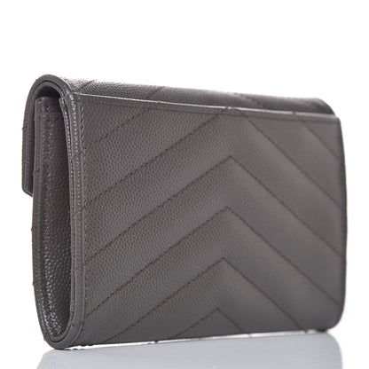 Saint Laurent Grain De Poudre Matelasse Chevron Small Monogram Envelope Wallet Earth 3 of 7