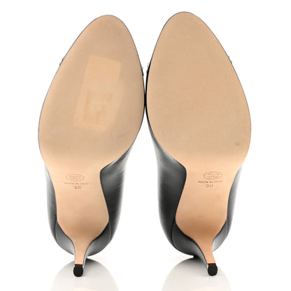 Chanel Lambskin Patent Calfskin Cap Toe CC Pumps 38 Black 5 of 9