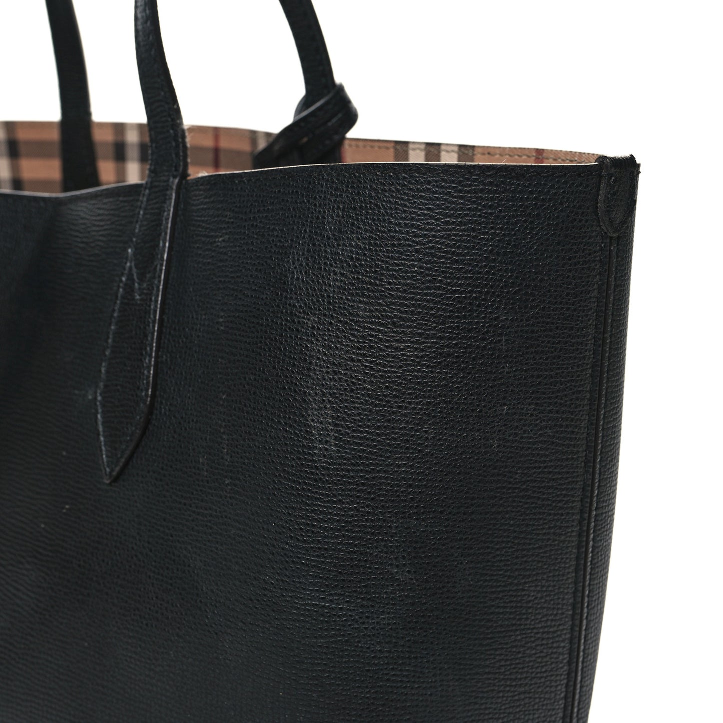 Grainy Calfskin Haymarket Check Medium Reversible Tote Black